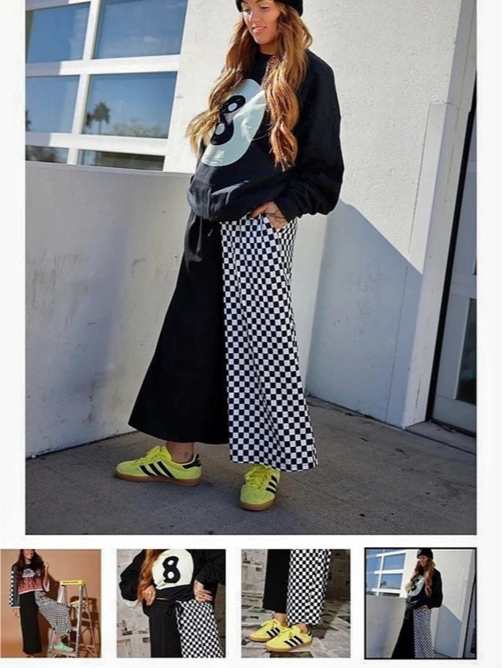 Burnt Toast Black + White Half & Half Cropped Pants Checkered Wide Leg Pants S/M